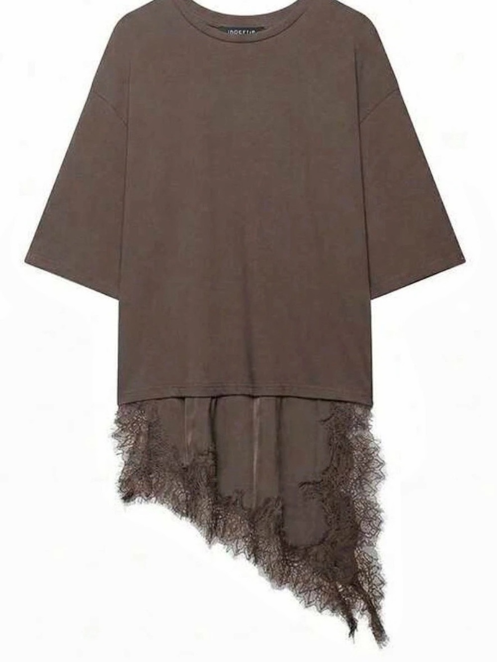 Lace-Trimmed T-Shirt Tunic Brown